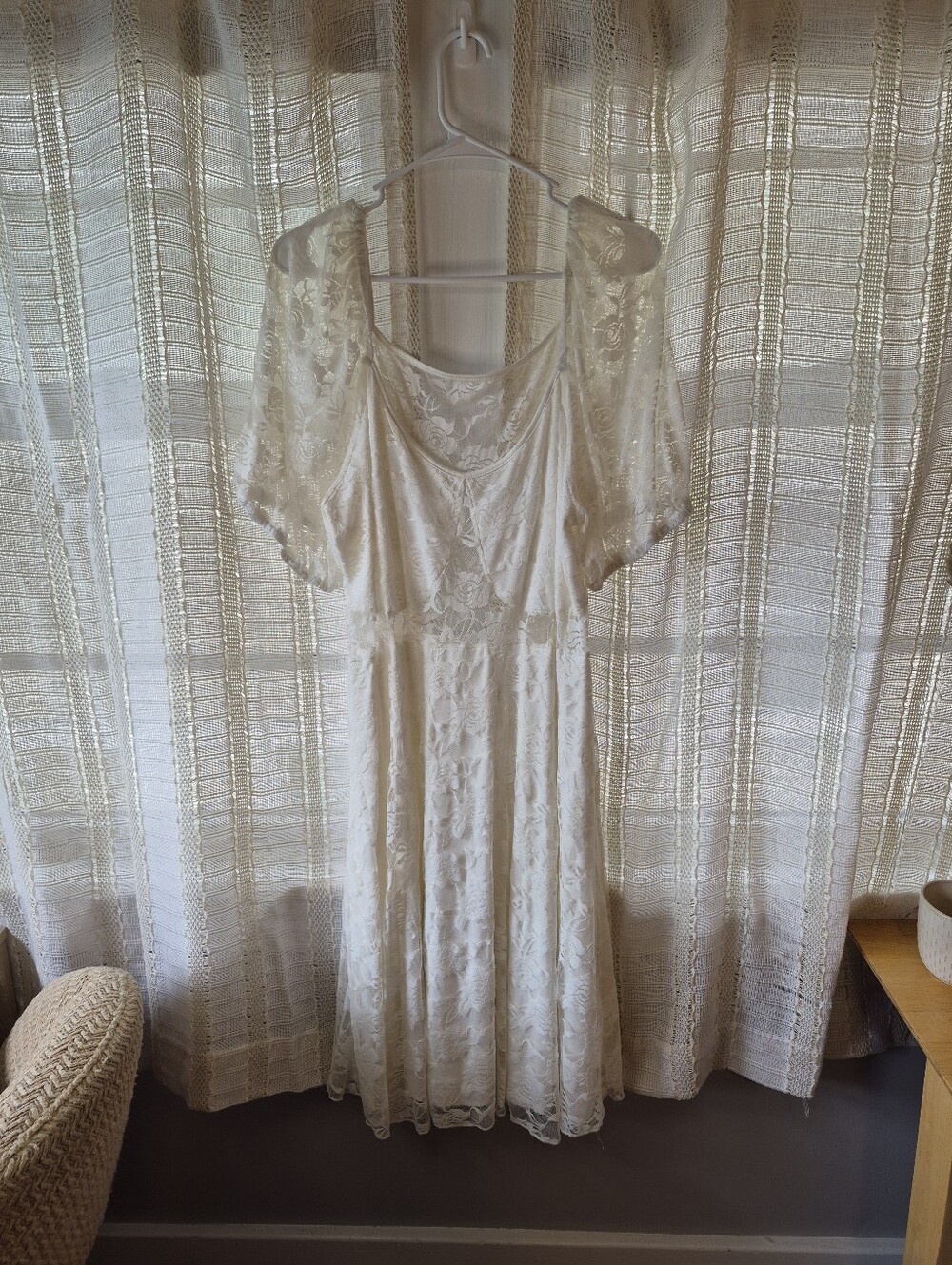SHEIN Ivory Lace Puff-Sleeve Midi Dress Size 4X